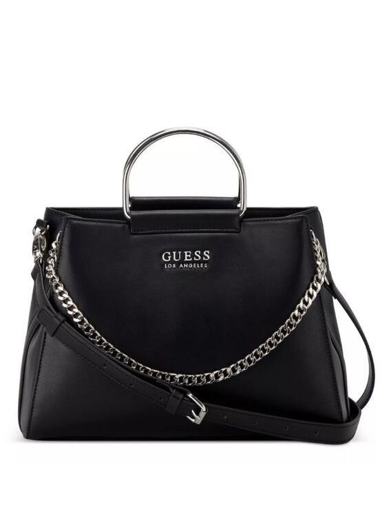 Guess Handbags - GUESS Black Satchel with Silver Chain & Top Handle